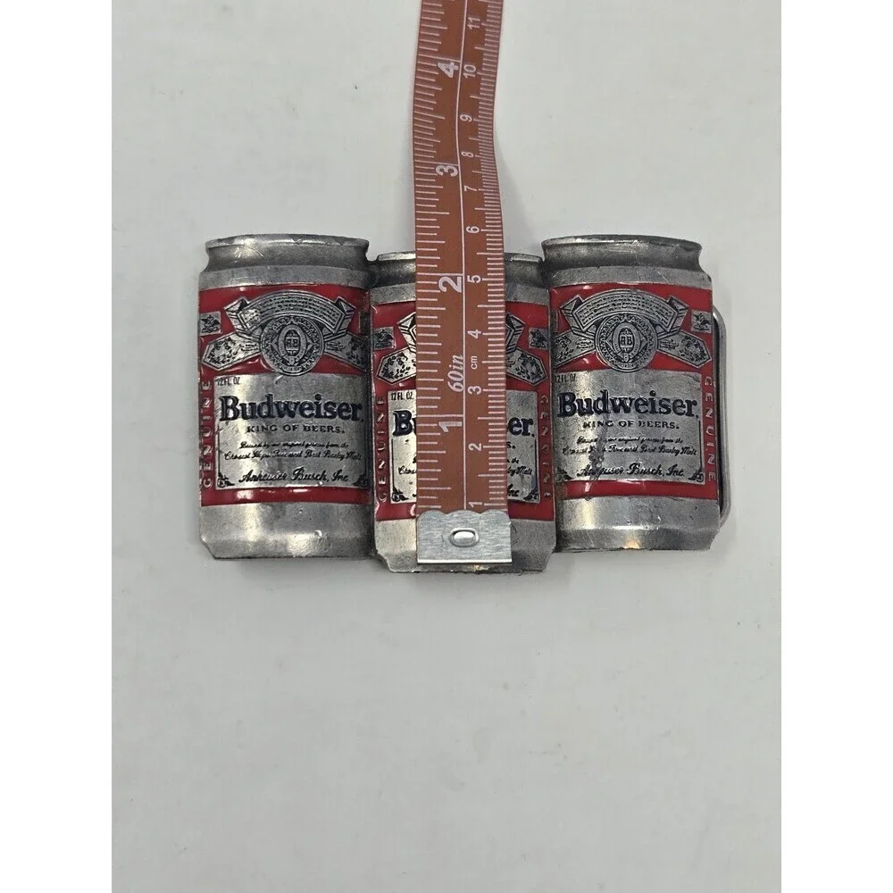 BUDWEISER ANHEUSER-BUSCH VINTAGE METAL BELT BUCKLE BEER CANS PEWTER RED MENS OS